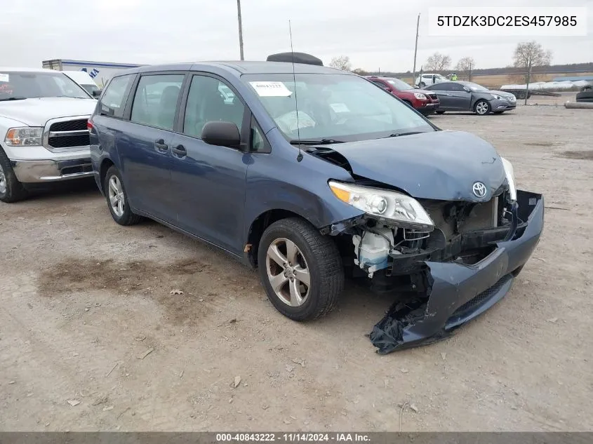 2014 Toyota Sienna L V6 7 Passenger VIN: 5TDZK3DC2ES457985 Lot: 40843222