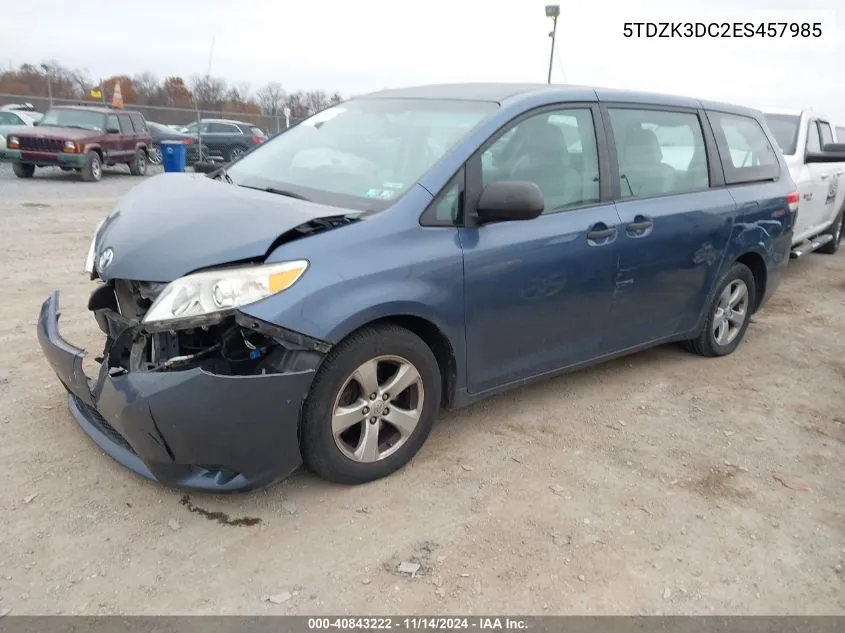 2014 Toyota Sienna L V6 7 Passenger VIN: 5TDZK3DC2ES457985 Lot: 40843222