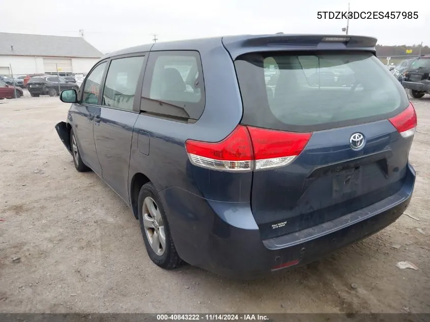 2014 Toyota Sienna L V6 7 Passenger VIN: 5TDZK3DC2ES457985 Lot: 40843222