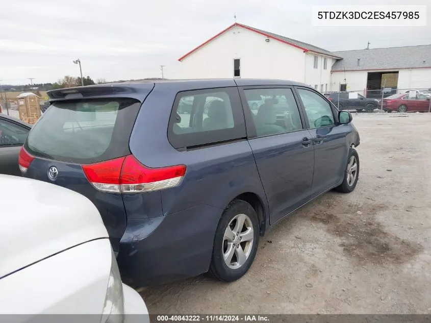 2014 Toyota Sienna L V6 7 Passenger VIN: 5TDZK3DC2ES457985 Lot: 40843222