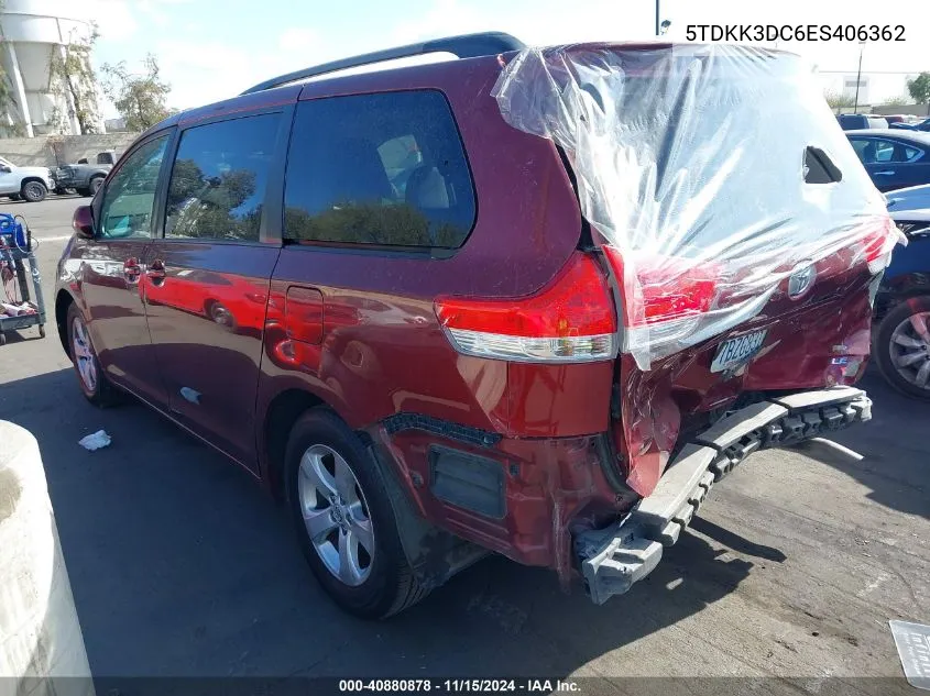 2014 Toyota Sienna Le V6 8 Passenger VIN: 5TDKK3DC6ES406362 Lot: 40880878