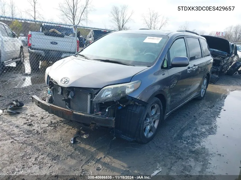 2014 Toyota Sienna Se 8 Passenger VIN: 5TDXK3DC0ES429657 Lot: 40886535