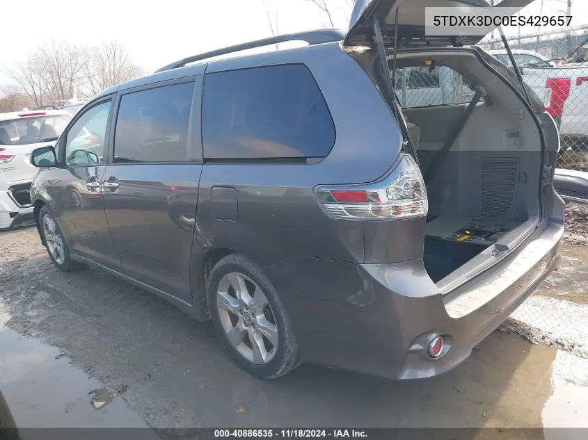 2014 Toyota Sienna Se 8 Passenger VIN: 5TDXK3DC0ES429657 Lot: 40886535