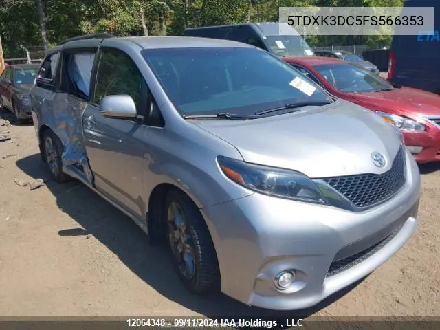 2015 Toyota Sienna Se 8 Passenger VIN: 5TDXK3DC5FS566353 Lot: 12064348