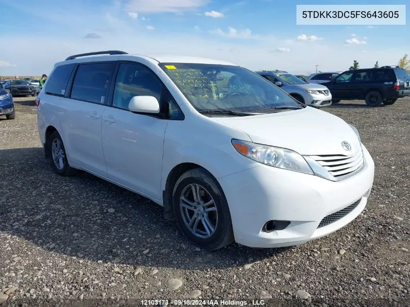 2015 Toyota Sienna Le VIN: 5TDKK3DC5FS643605 Lot: 12103173