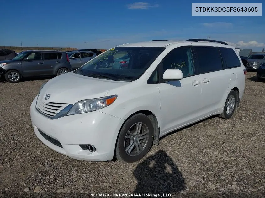 2015 Toyota Sienna Le VIN: 5TDKK3DC5FS643605 Lot: 12103173