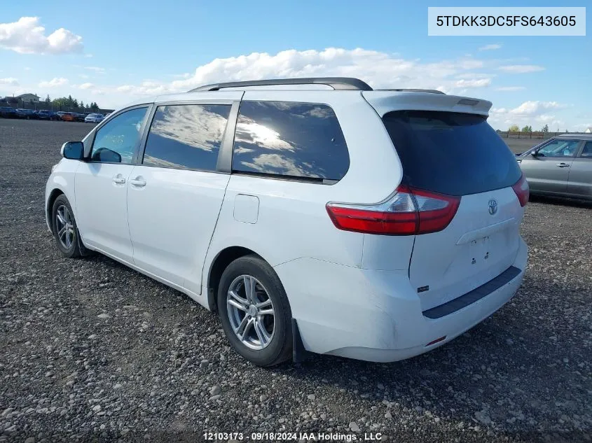 2015 Toyota Sienna Le VIN: 5TDKK3DC5FS643605 Lot: 12103173