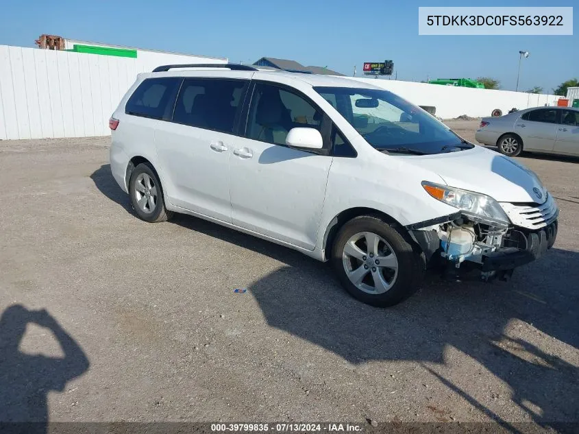 5TDKK3DC0FS563922 2015 Toyota Sienna Le 8 Passenger