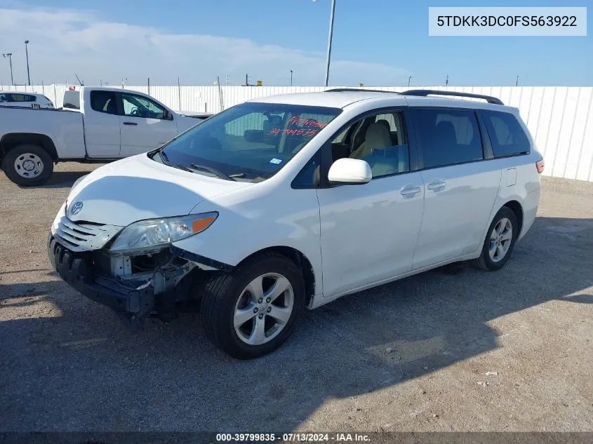 2015 Toyota Sienna Le 8 Passenger VIN: 5TDKK3DC0FS563922 Lot: 39799835