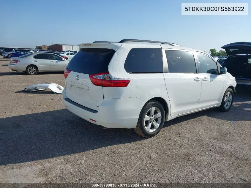 5TDKK3DC0FS563922 2015 Toyota Sienna Le 8 Passenger