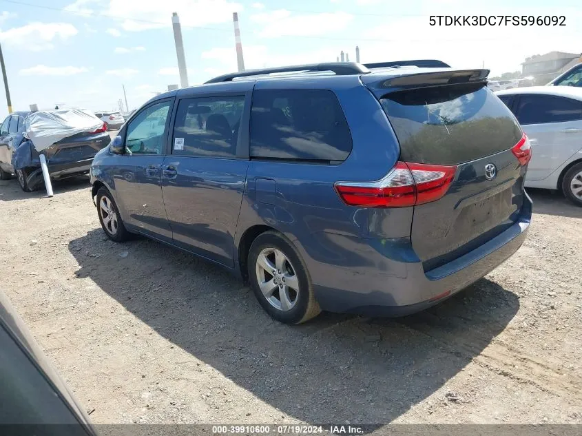 2015 Toyota Sienna Le 8 Passenger VIN: 5TDKK3DC7FS596092 Lot: 39910600