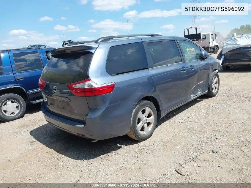 2015 Toyota Sienna Le 8 Passenger VIN: 5TDKK3DC7FS596092 Lot: 39910600