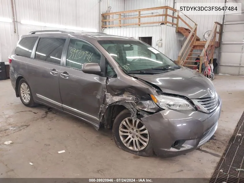 2015 Toyota Sienna Xle 8 Passenger VIN: 5TDYK3DC3FS647484 Lot: 39920946