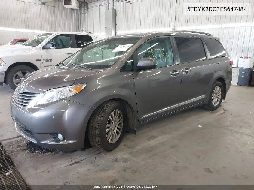 2015 Toyota Sienna Xle 8 Passenger VIN: 5TDYK3DC3FS647484 Lot: 39920946