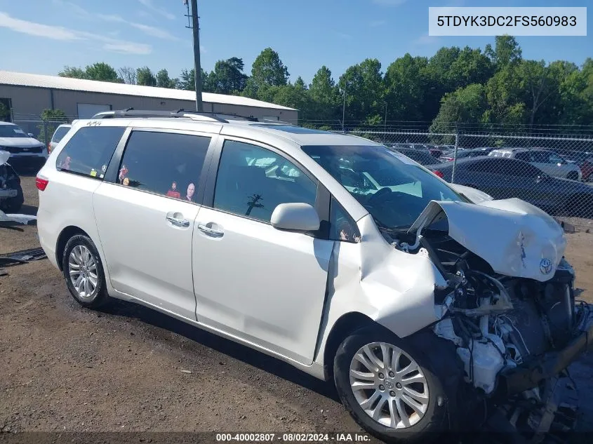 2015 Toyota Sienna Xle Premium 8 Passenger VIN: 5TDYK3DC2FS560983 Lot: 40002807