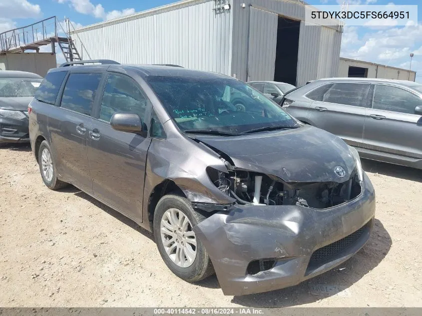 2015 Toyota Sienna Xle 8 Passenger VIN: 5TDYK3DC5FS664951 Lot: 40114542