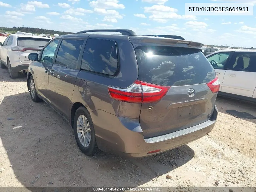 2015 Toyota Sienna Xle 8 Passenger VIN: 5TDYK3DC5FS664951 Lot: 40114542