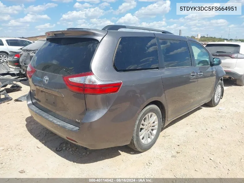 2015 Toyota Sienna Xle 8 Passenger VIN: 5TDYK3DC5FS664951 Lot: 40114542