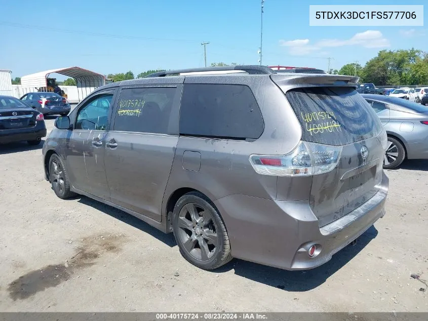 2015 Toyota Sienna Se Premium 8 Passenger VIN: 5TDXK3DC1FS577706 Lot: 40175724