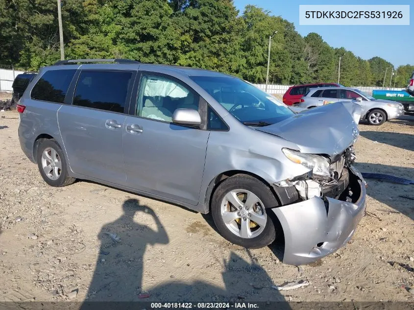 2015 Toyota Sienna Le 8 Passenger VIN: 5TDKK3DC2FS531926 Lot: 40181422