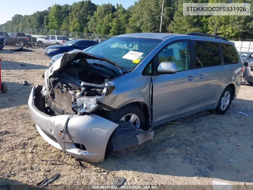 5TDKK3DC2FS531926 2015 Toyota Sienna Le 8 Passenger