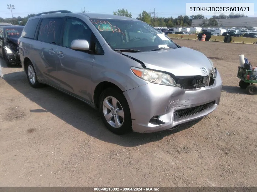 2015 Toyota Sienna Le 8 Passenger VIN: 5TDKK3DC6FS601671 Lot: 40216092