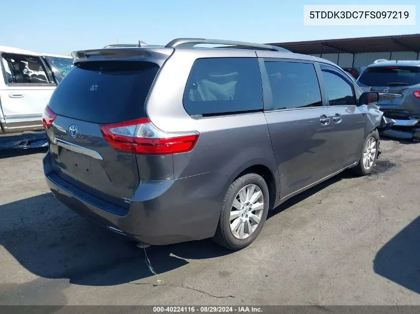 2015 Toyota Sienna Limited Premium 7 Passenger VIN: 5TDDK3DC7FS097219 Lot: 40224116