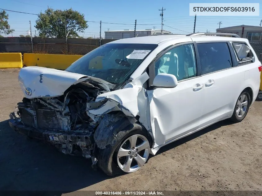 2015 Toyota Sienna Le VIN: 5TDKK3DC9FS603916 Lot: 40316486