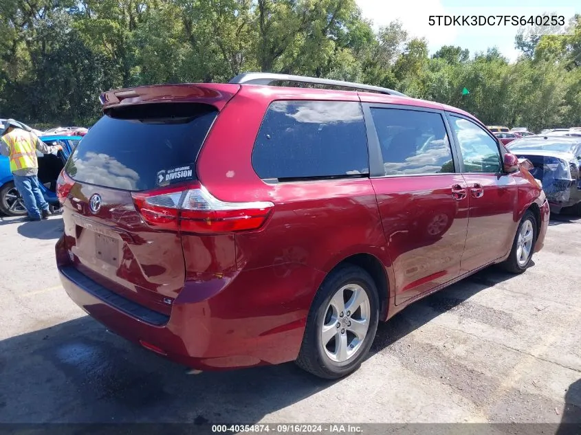 2015 Toyota Sienna Le 8 Passenger VIN: 5TDKK3DC7FS640253 Lot: 40354874