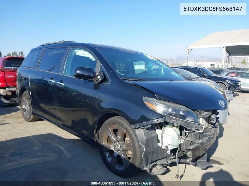 2015 Toyota Sienna Se 8 Passenger VIN: 5TDXK3DC8FS668147 Lot: 40361893