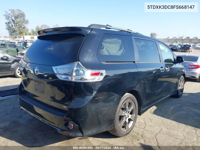 2015 Toyota Sienna Se 8 Passenger VIN: 5TDXK3DC8FS668147 Lot: 40361893