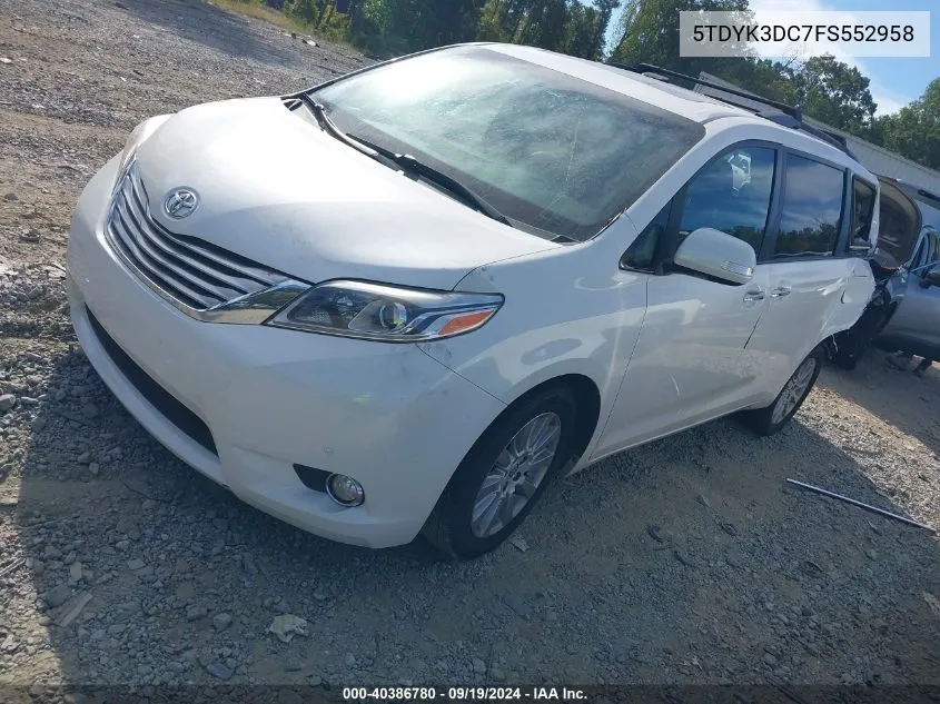 2015 Toyota Sienna Limited 7 Passenger VIN: 5TDYK3DC7FS552958 Lot: 40386780