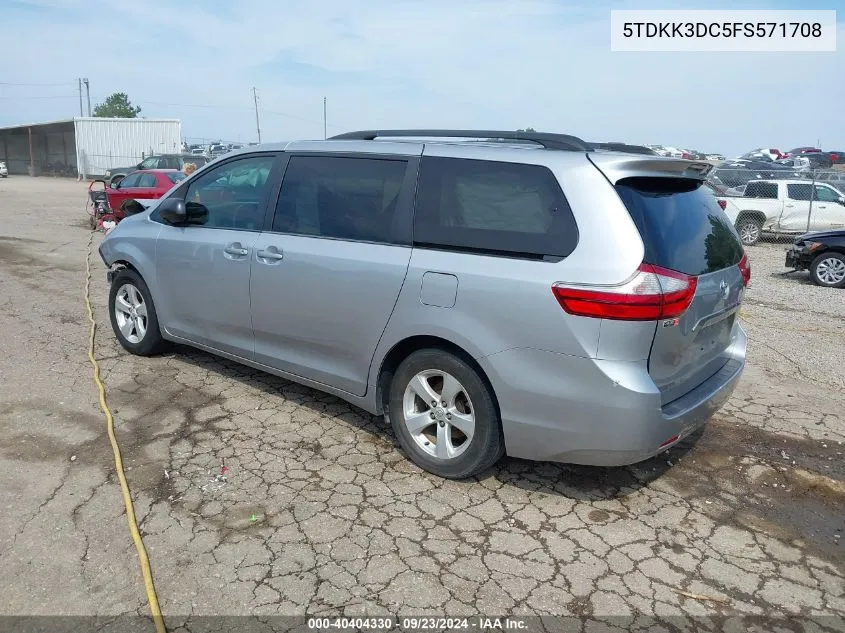 2015 Toyota Sienna Le 8 Passenger VIN: 5TDKK3DC5FS571708 Lot: 40404330