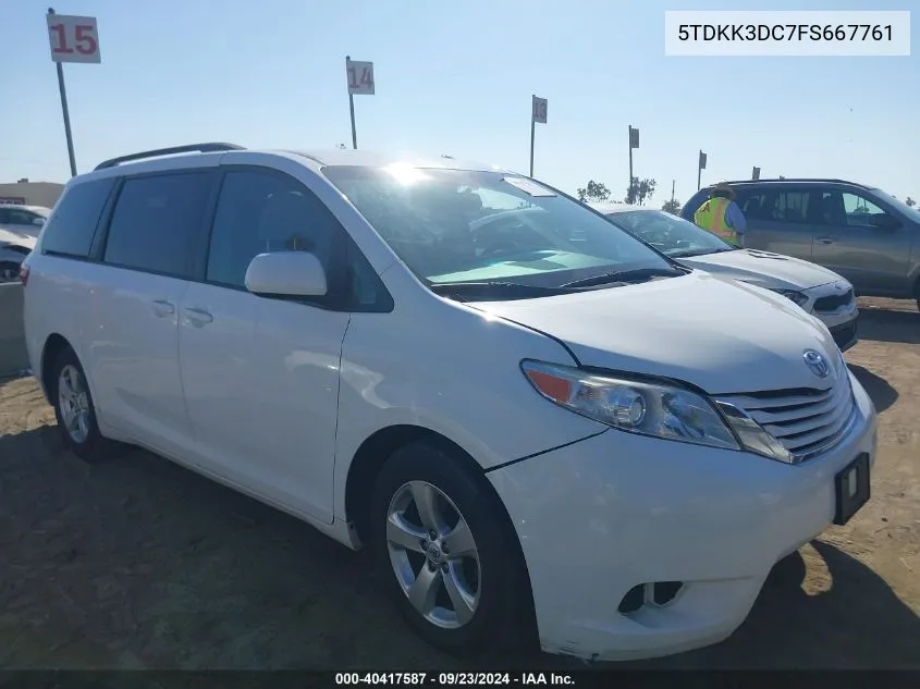 2015 Toyota Sienna Le 8 Passenger VIN: 5TDKK3DC7FS667761 Lot: 40417587