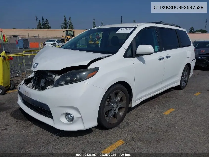 2015 Toyota Sienna Sport VIN: 5TDXK3DC8FS687538 Lot: 40426197