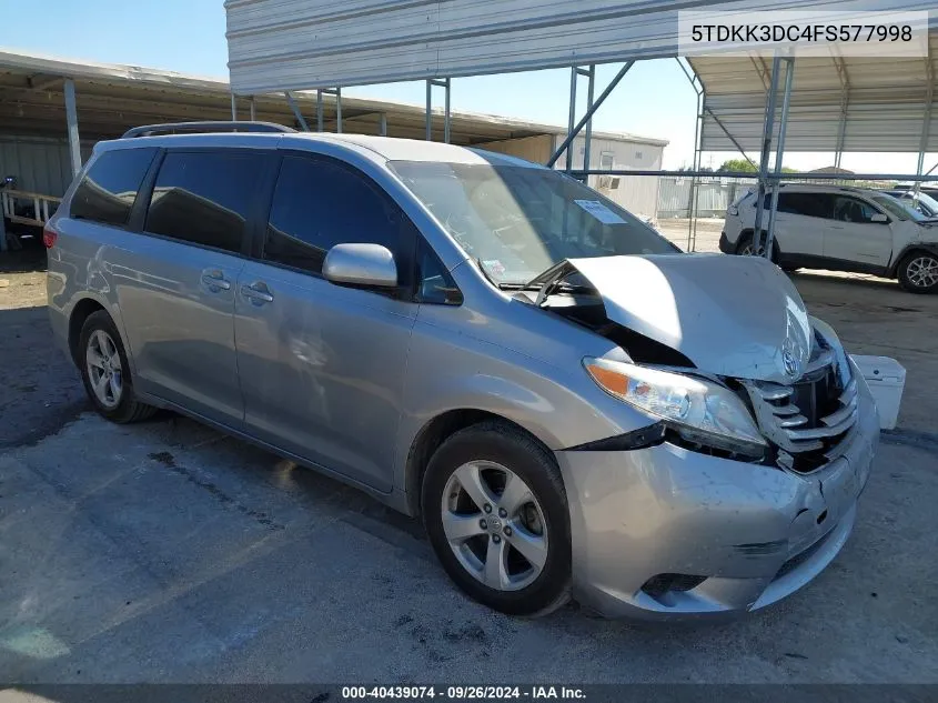 2015 Toyota Sienna Le 8 Passenger VIN: 5TDKK3DC4FS577998 Lot: 40439074