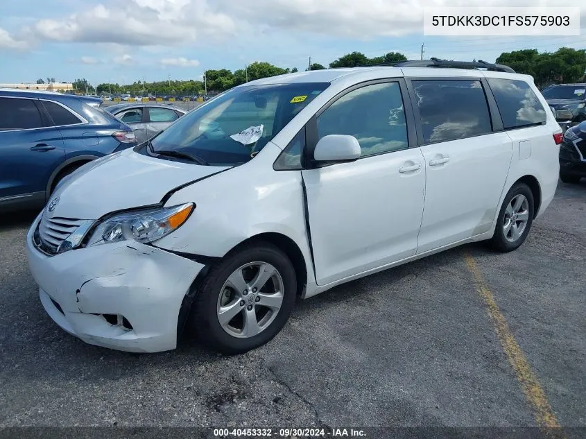 2015 Toyota Sienna Le VIN: 5TDKK3DC1FS575903 Lot: 40453332