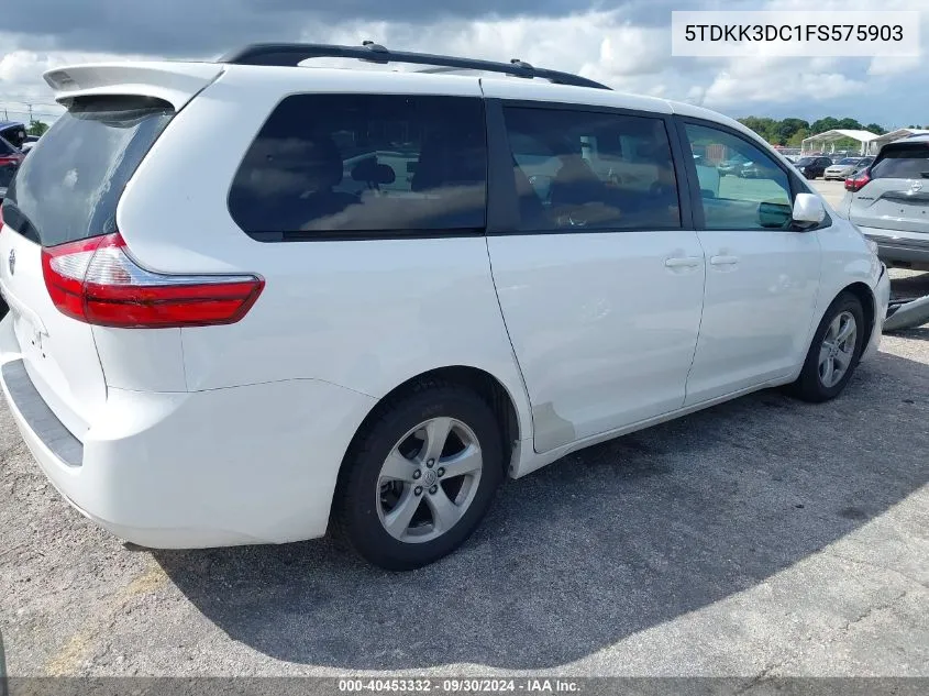 2015 Toyota Sienna Le VIN: 5TDKK3DC1FS575903 Lot: 40453332