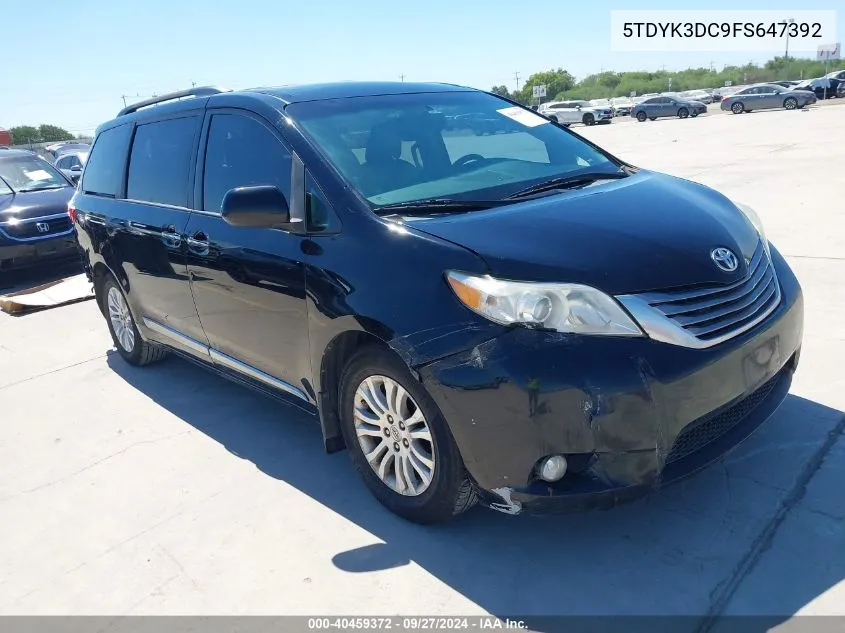 2015 Toyota Sienna Xle 8 Passenger VIN: 5TDYK3DC9FS647392 Lot: 40459372