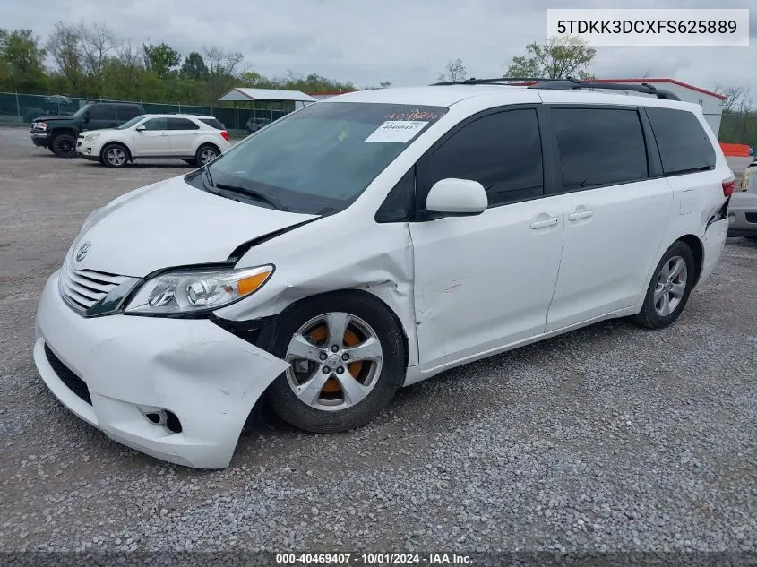 2015 Toyota Sienna Le VIN: 5TDKK3DCXFS625889 Lot: 40469407