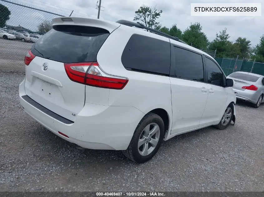 2015 Toyota Sienna Le VIN: 5TDKK3DCXFS625889 Lot: 40469407