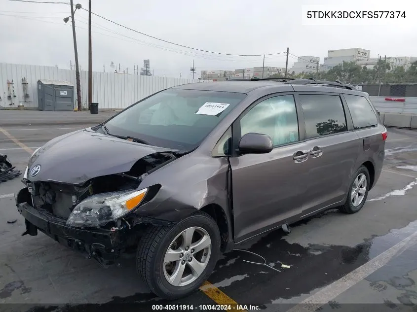 2015 Toyota Sienna Le 8 Passenger VIN: 5TDKK3DCXFS577374 Lot: 40511914