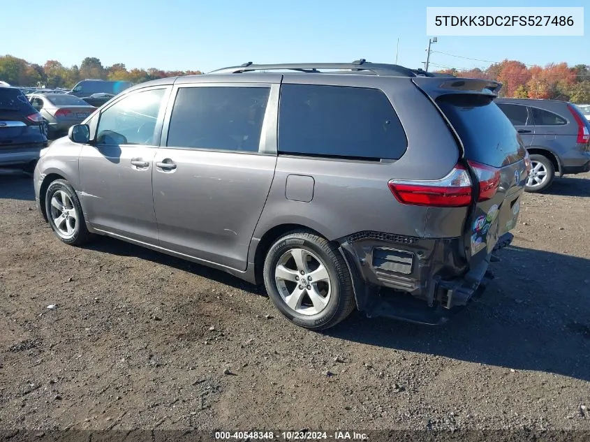 2015 Toyota Sienna Le 8 Passenger VIN: 5TDKK3DC2FS527486 Lot: 40548348