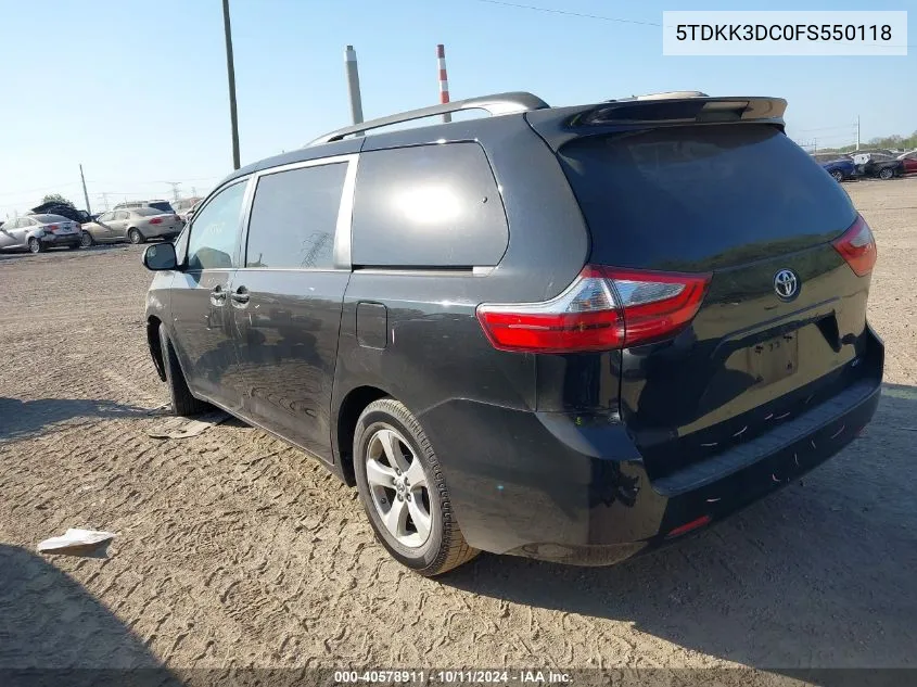 2015 Toyota Sienna Le VIN: 5TDKK3DC0FS550118 Lot: 40578911