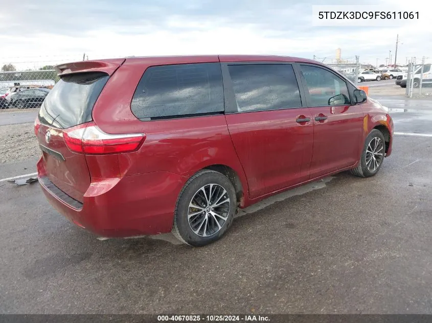 2015 Toyota Sienna L 7 Passenger VIN: 5TDZK3DC9FS611061 Lot: 40670825