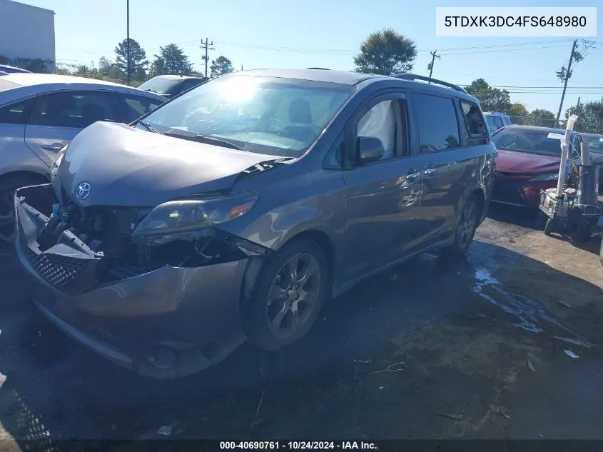 2015 Toyota Sienna Se 8 Passenger VIN: 5TDXK3DC4FS648980 Lot: 40690761