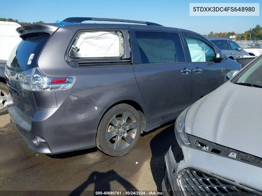 2015 Toyota Sienna Se 8 Passenger VIN: 5TDXK3DC4FS648980 Lot: 40690761