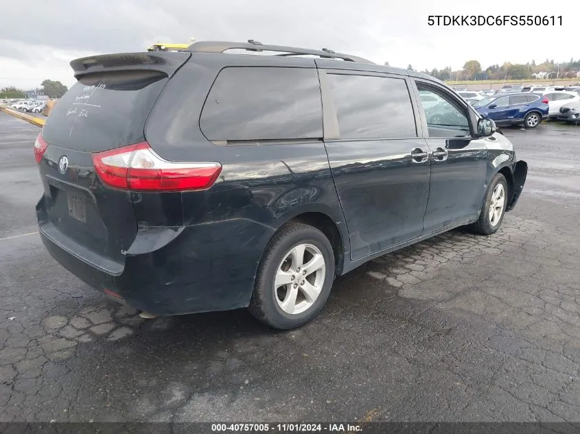 2015 Toyota Sienna Le 8 Passenger VIN: 5TDKK3DC6FS550611 Lot: 40757005