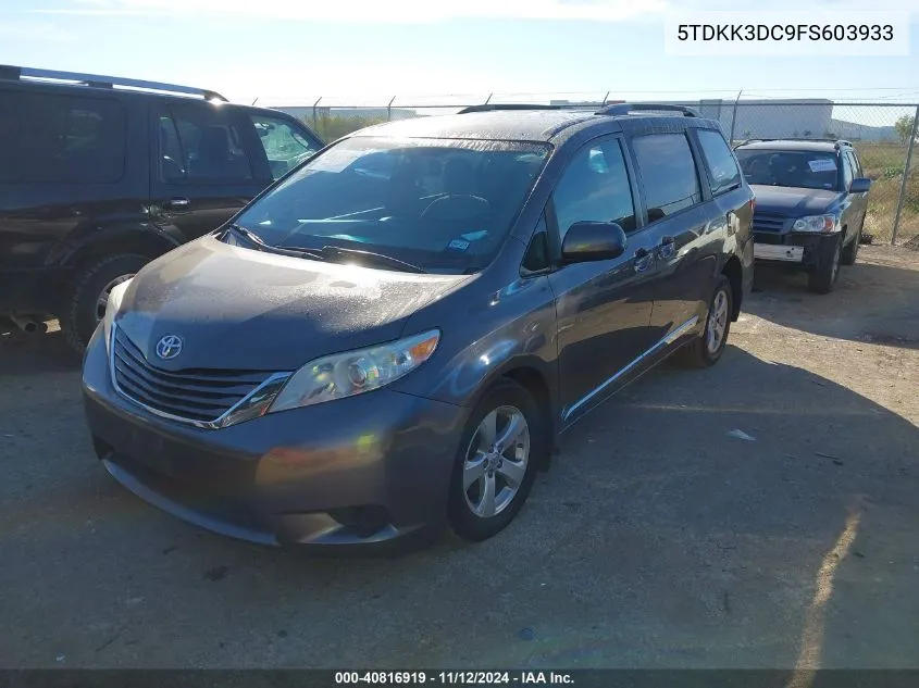 2015 Toyota Sienna Le 8 Passenger VIN: 5TDKK3DC9FS603933 Lot: 40816919