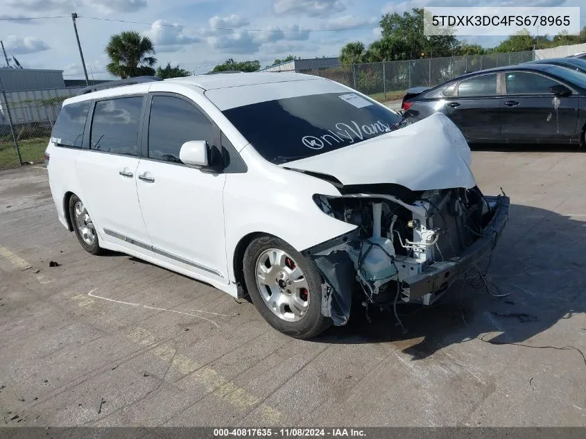 2015 Toyota Sienna Se 8 Passenger VIN: 5TDXK3DC4FS678965 Lot: 40817635